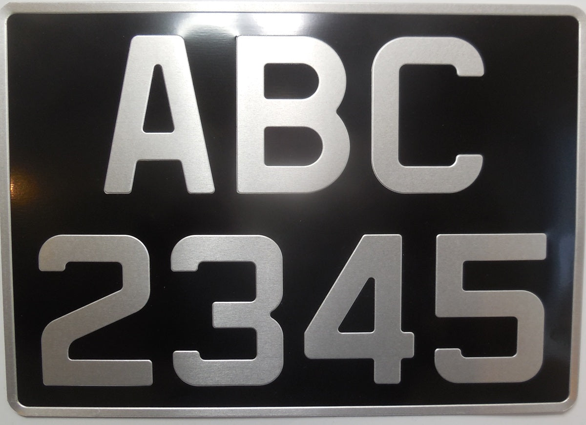 Vintage / Classic Car Number Plate – Black & Grey Pressed Steel, Square 12" x 8.5"