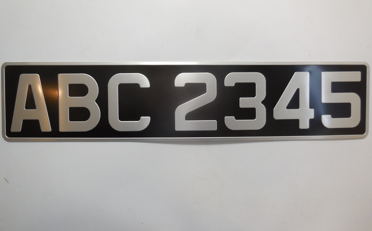 Vintage / Classic Car Number Plate – Black & Grey Pressed Steel, Rectangle 20.5" x 4.25"