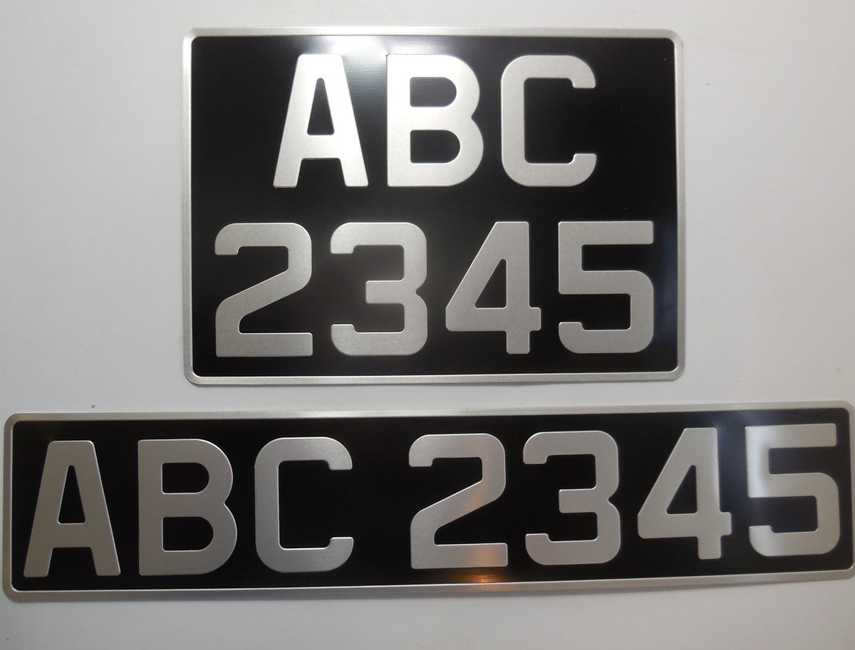 Vintage / Classic Car Number Plate Set – Black & Grey Pressed Steel, Rectangle & Square Pair