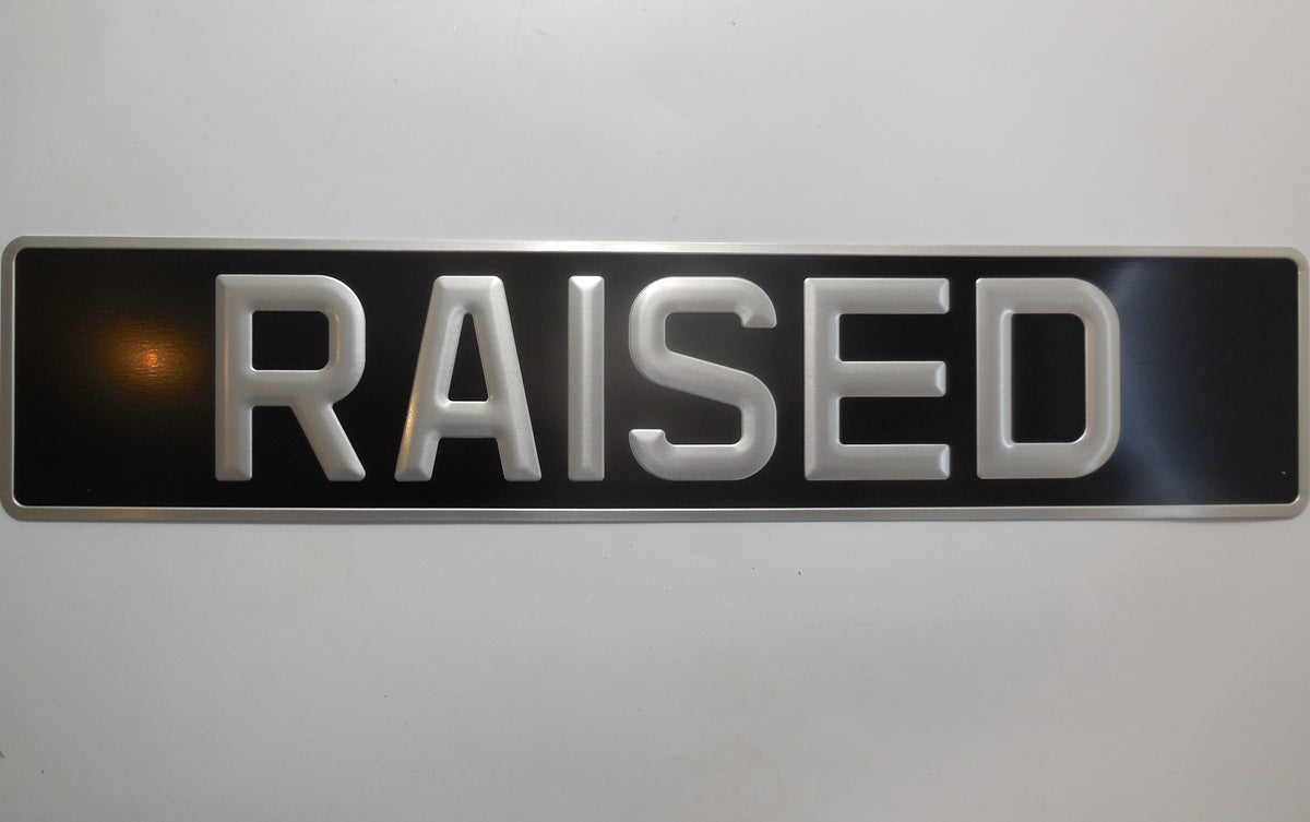 Vintage / Classic Car Number Plate – Black & Grey Raised Pressed Steel, Rectangle 20.5" x 4.25"