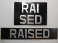 Vintage / Classic Car Number Plate Set – Black & Grey Raised Pressed Steel, Rectangle & Square Pair